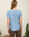 Giovanna Henley Ruched Shoulder Short Sleeve Top