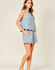 Bianca Embroidered Waist Elastic Flare Shorts