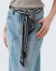 French Styles Striped Satin Silky Skinny Scarf