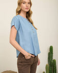 Giovanna Henley Ruched Shoulder Short Sleeve Top
