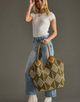 Olive & Cream Diamond Pattern Tote - Cloth + Cabin