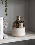 Terracotta Jug Vase w/ Metallic Bronze & Natural Tan