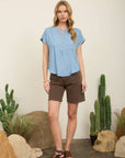 Giovanna Henley Ruched Shoulder Short Sleeve Top