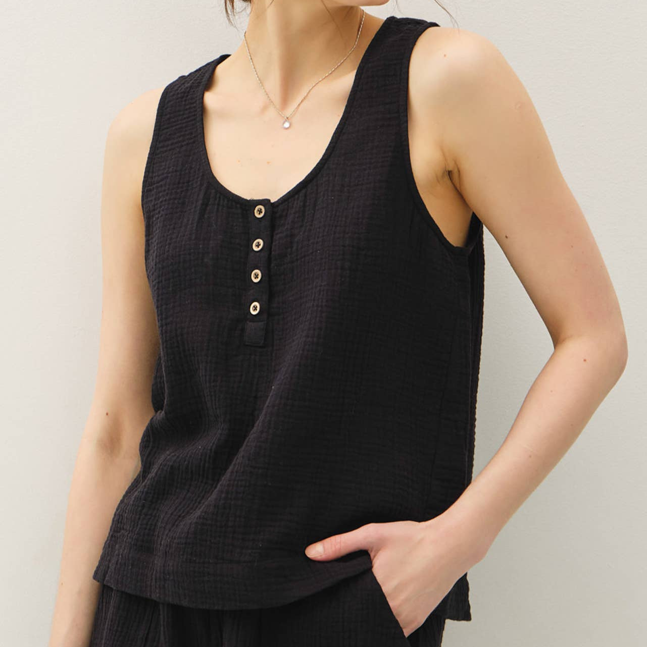 Emme Cotton Gauze Henley Tank - Cloth + Cabin