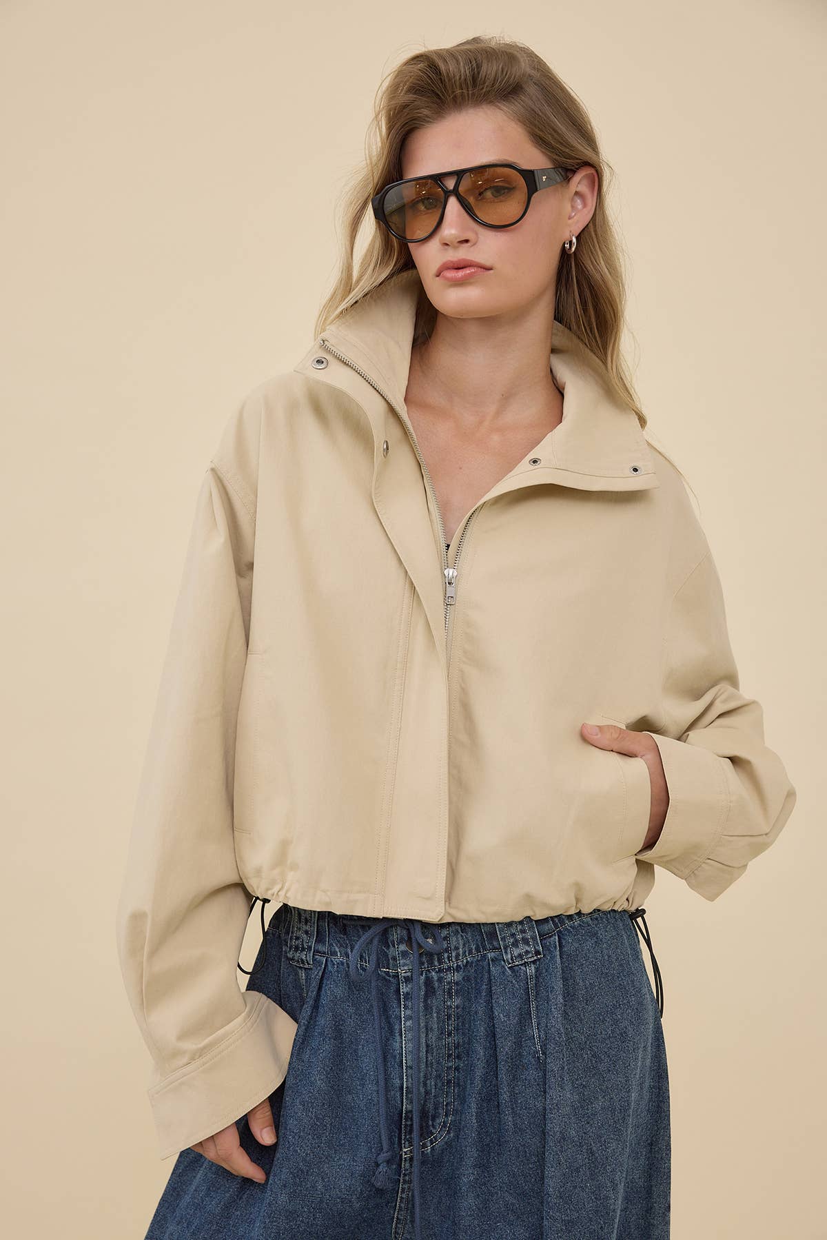 Ayla Stand Collar Drawstring Jacket