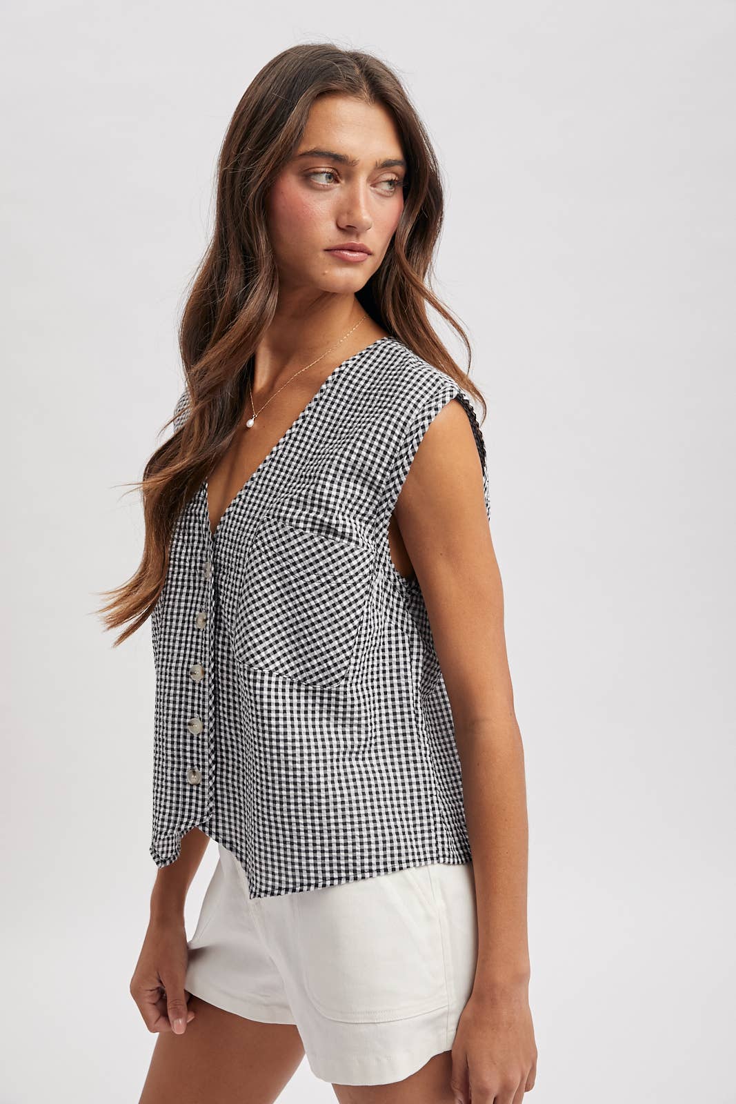 Daniela Gingham Button-Up Tank Top - Cloth + Cabin