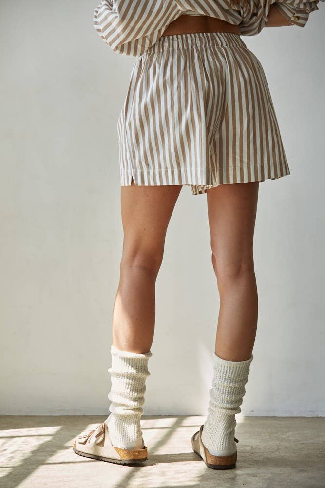 Alannah Woven Cotton Striped Wide Leg Shorts