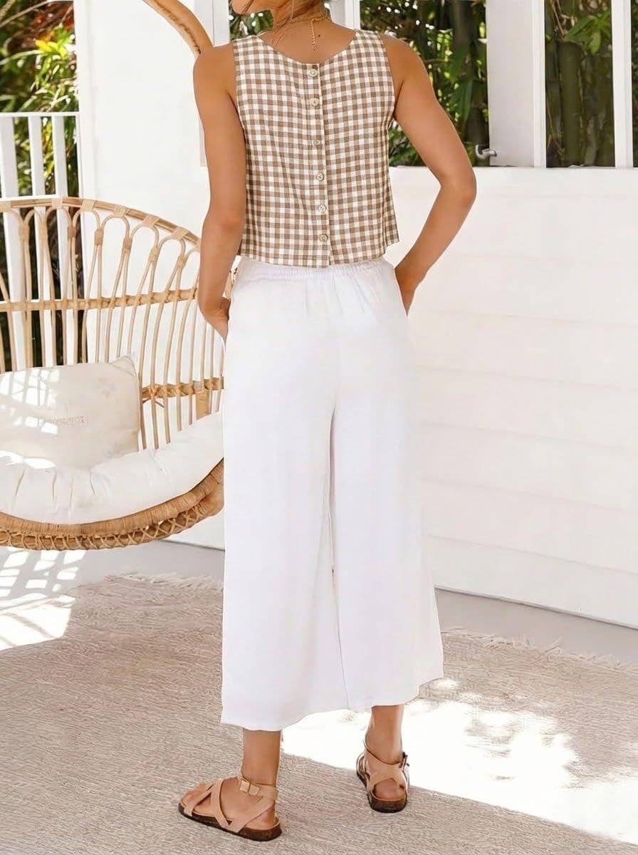 Gabriela Plaid Button Tank