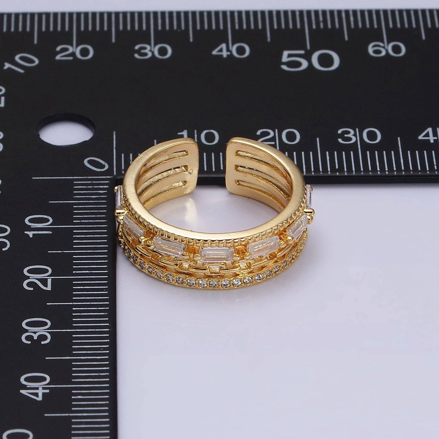 Gold Filled Clear CZ Baguette Cable Link Multiple Band Ring