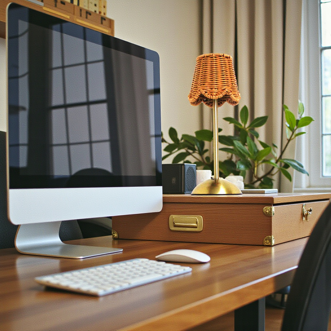 LED Rattan Scalloped Shade Desk Lamp