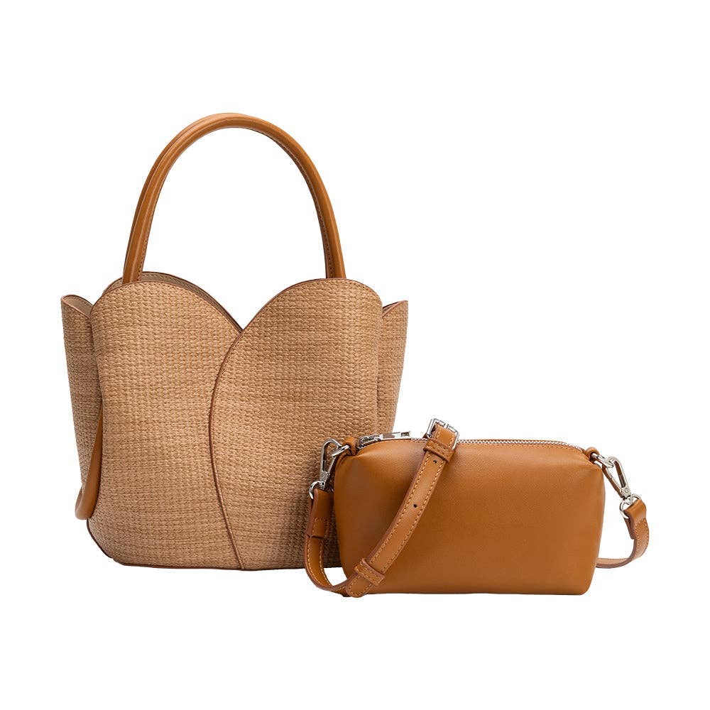 Tulip Raffia Embossed Recycled Top Handle - Cloth + Cabin