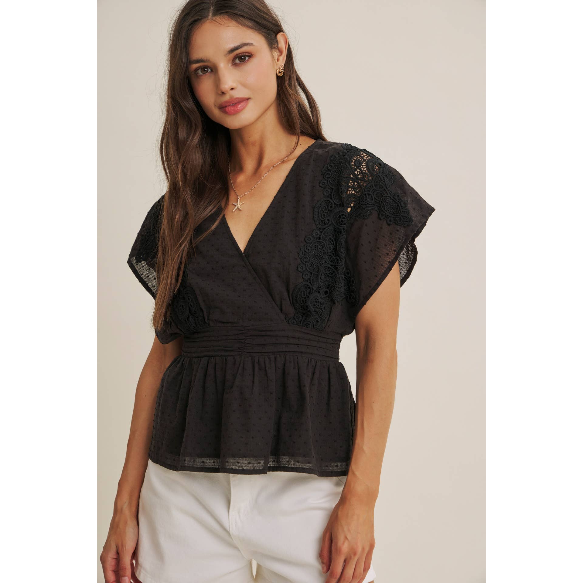 Zoie Swiss Dot Lace Peplum Blouse