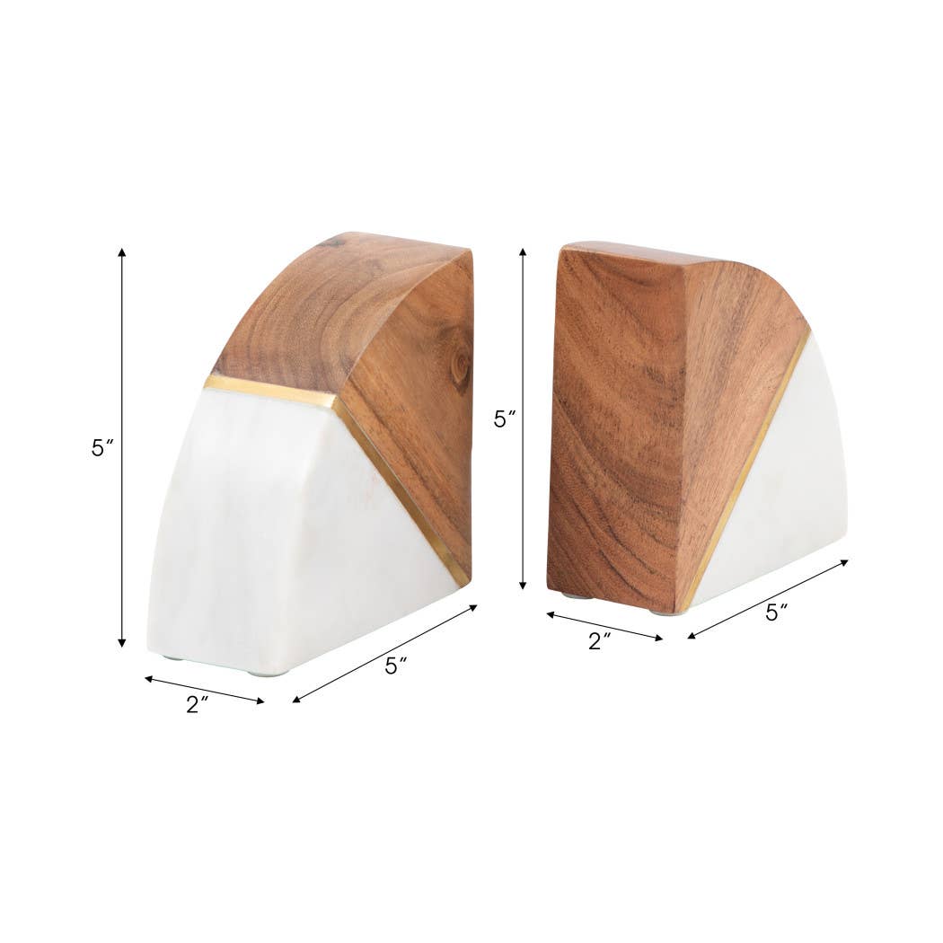 Marble Wood and Brass Bookends / Set of 2 - Cloth + Cabin