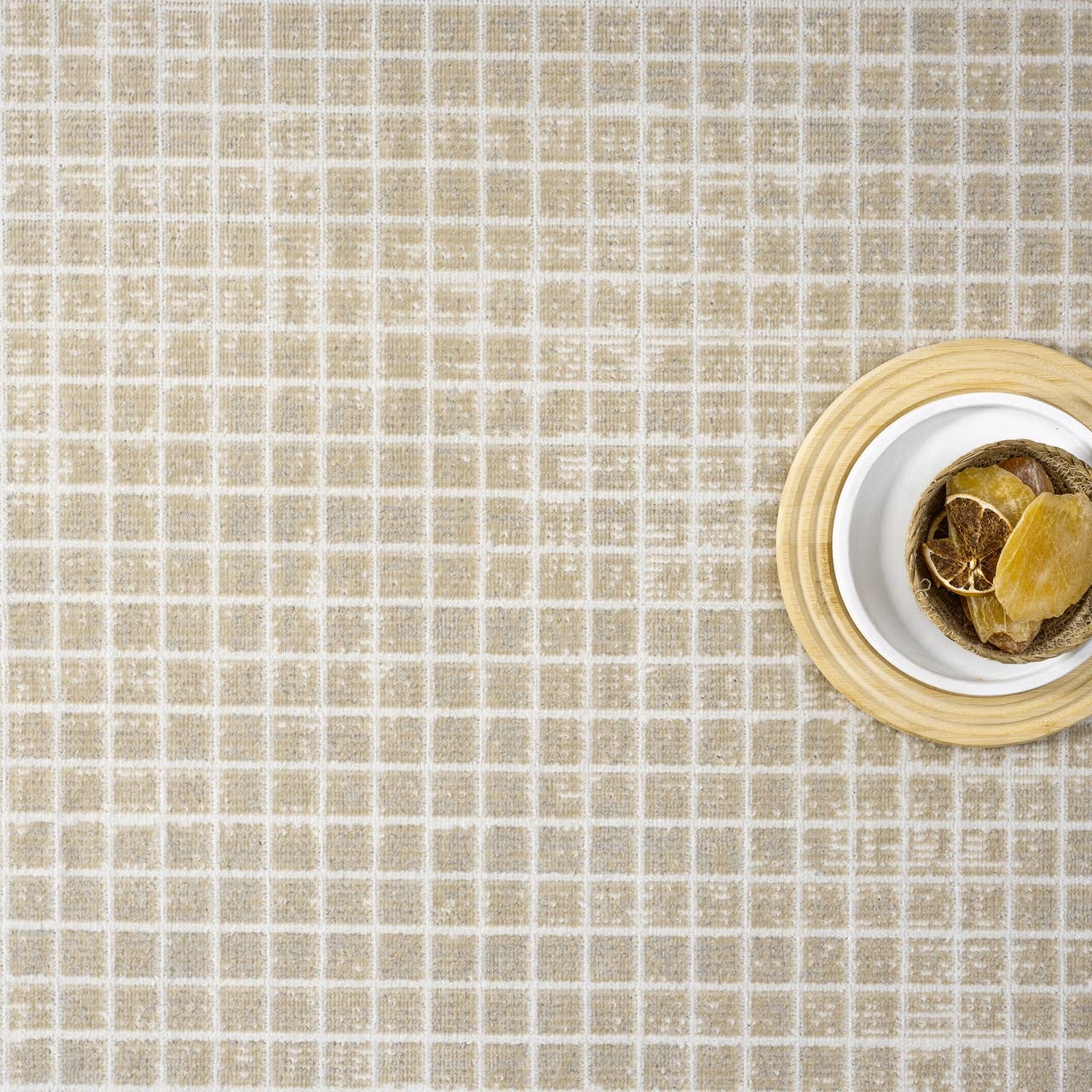 Dalia Beige Micro Grid Indoor Outdoor Rug