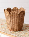 Scalloped Edge Rattan Round Basket - Cloth + Cabin