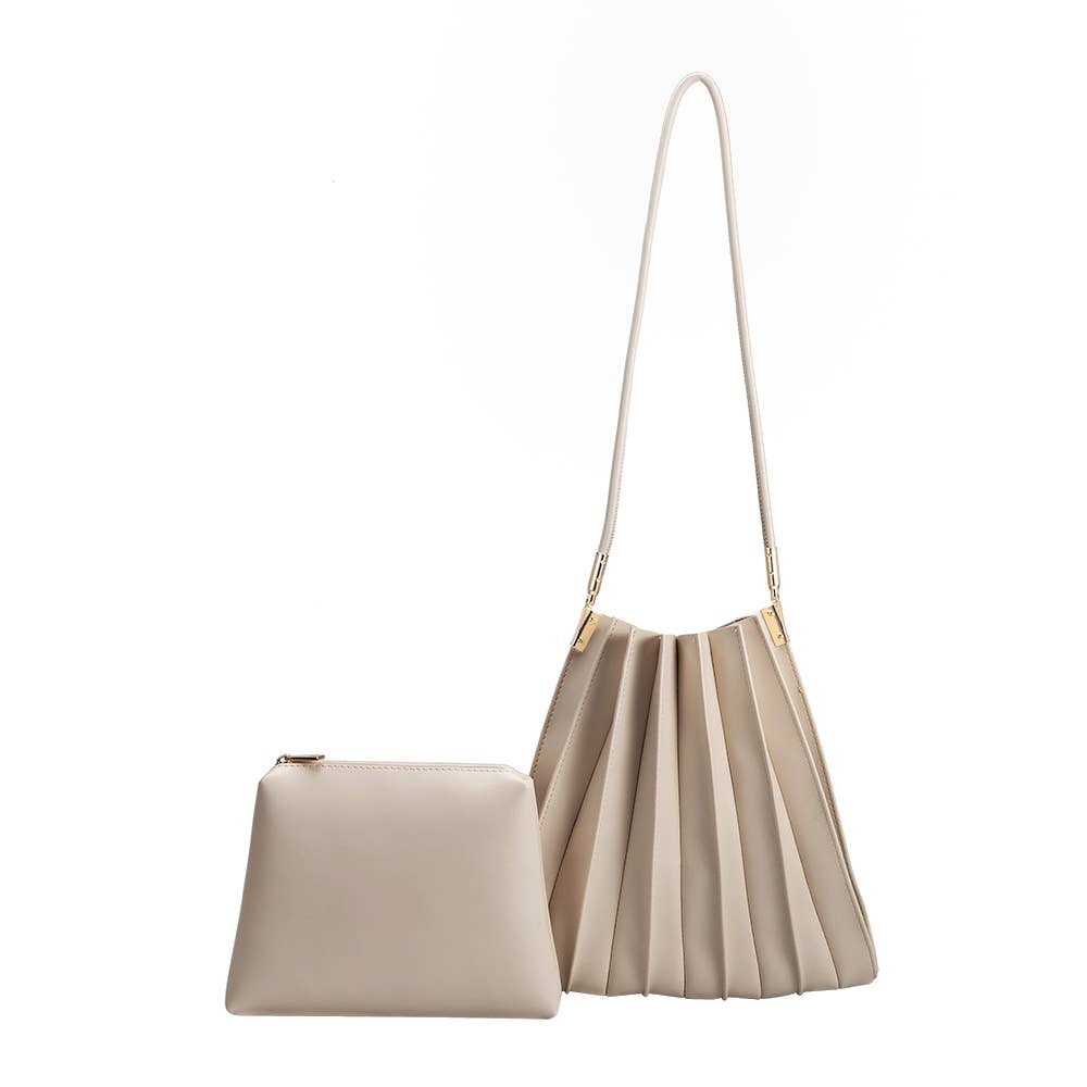 Carrie Pleated Vegan Bag- Bone - Cloth + Cabin