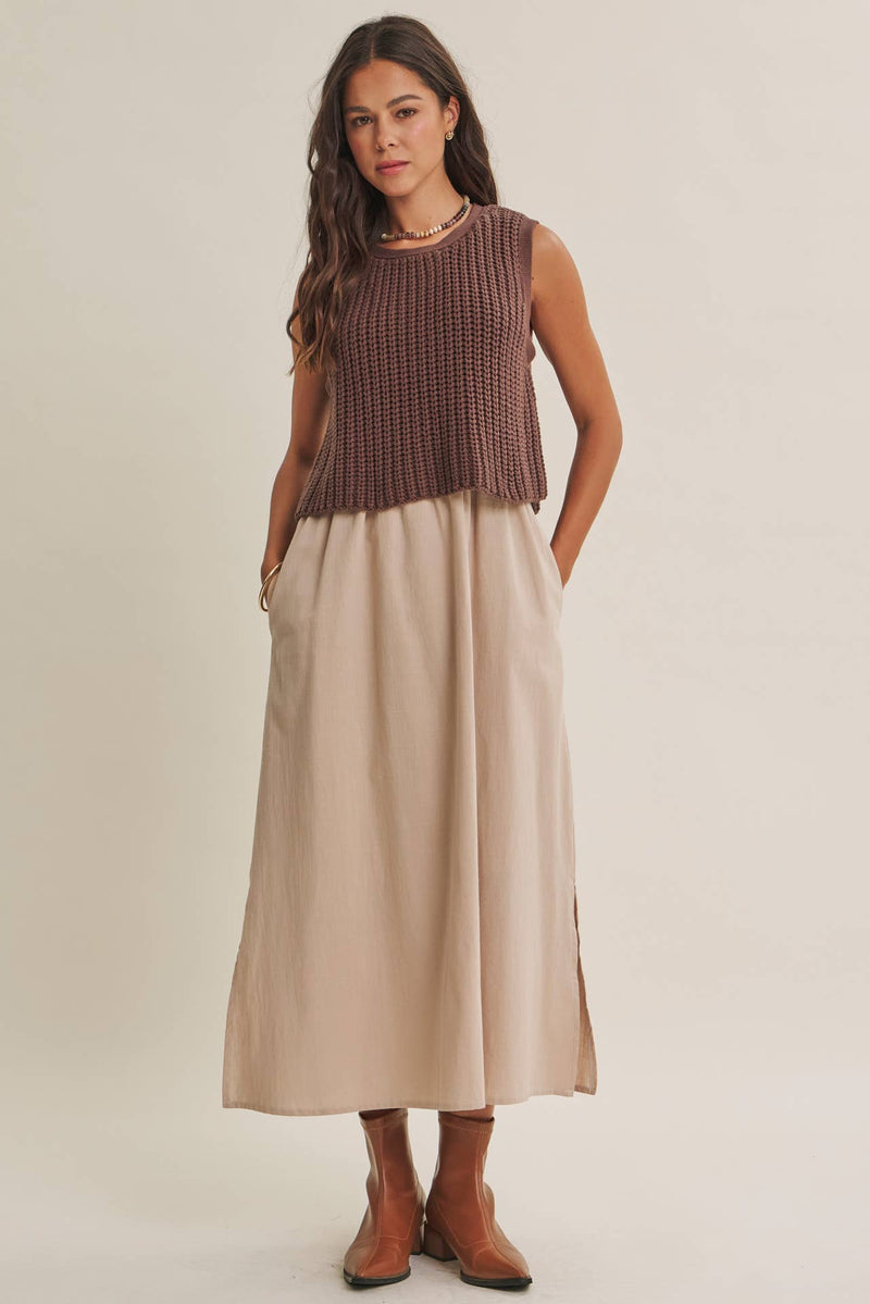 Shania Chunky Sweater Mixed Media Midi Dress
