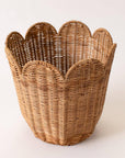 Scalloped Edge Rattan Round Basket - Cloth + Cabin