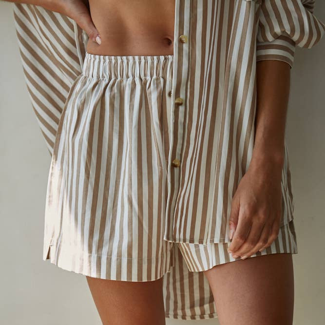 Alannah Woven Cotton Striped Wide Leg Shorts