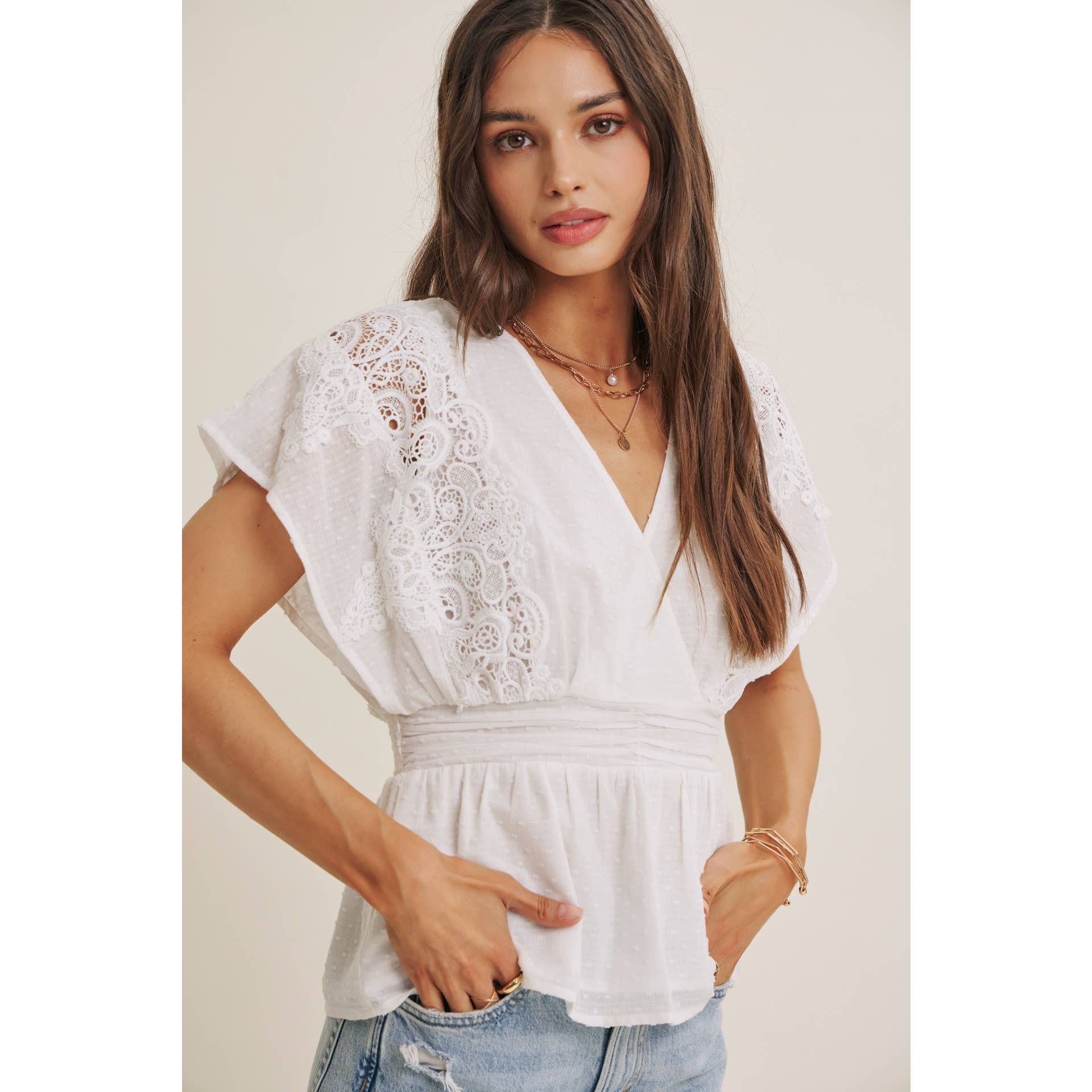 Zoie Swiss Dot Lace Peplum Blouse