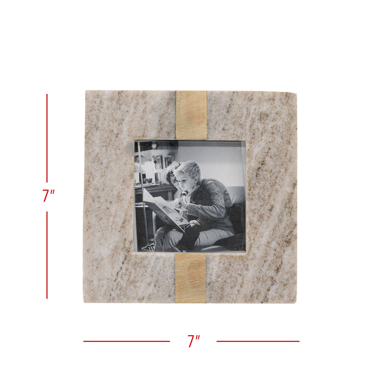 4x4 Photo Soren Beige Marble Picture Frame Brass Inlay