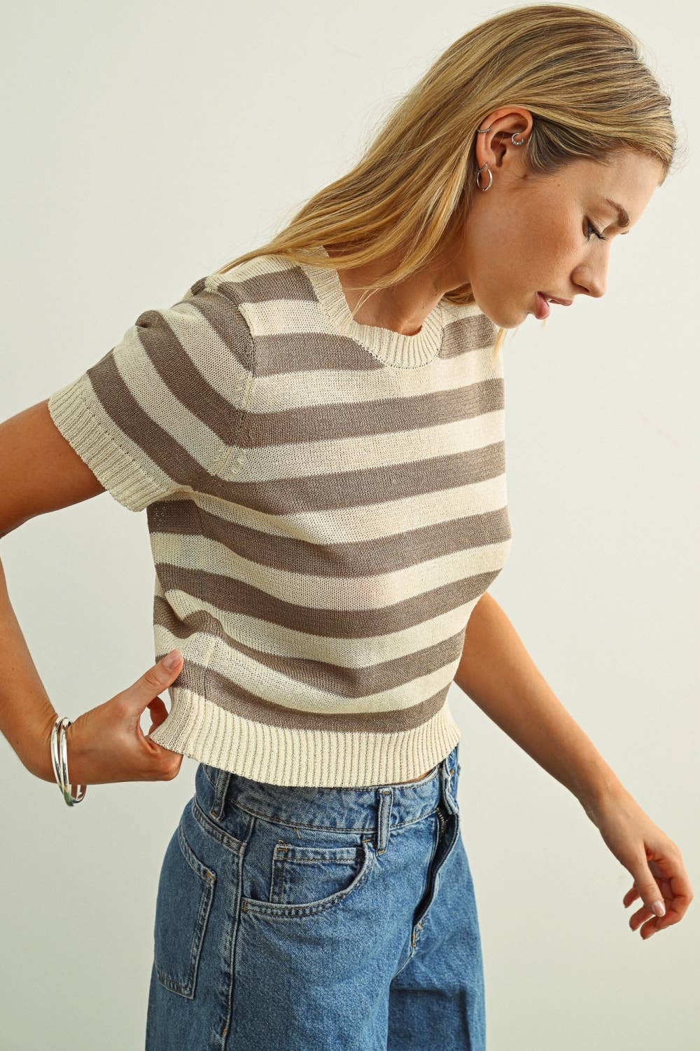 Amelie Striped Knitted Short Sleeve Top - Cloth + Cabin