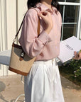 Turn Lock Flat Straw Shoulder/Crossbody Bag