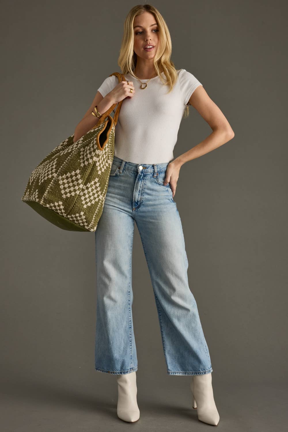 Olive & Cream Diamond Pattern Tote - Cloth + Cabin