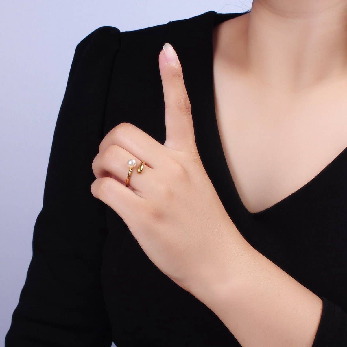 Pink Pearl Open Wrap Ring in Silver