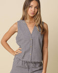 Elsie Gingham Sleeveless Button-Up Top