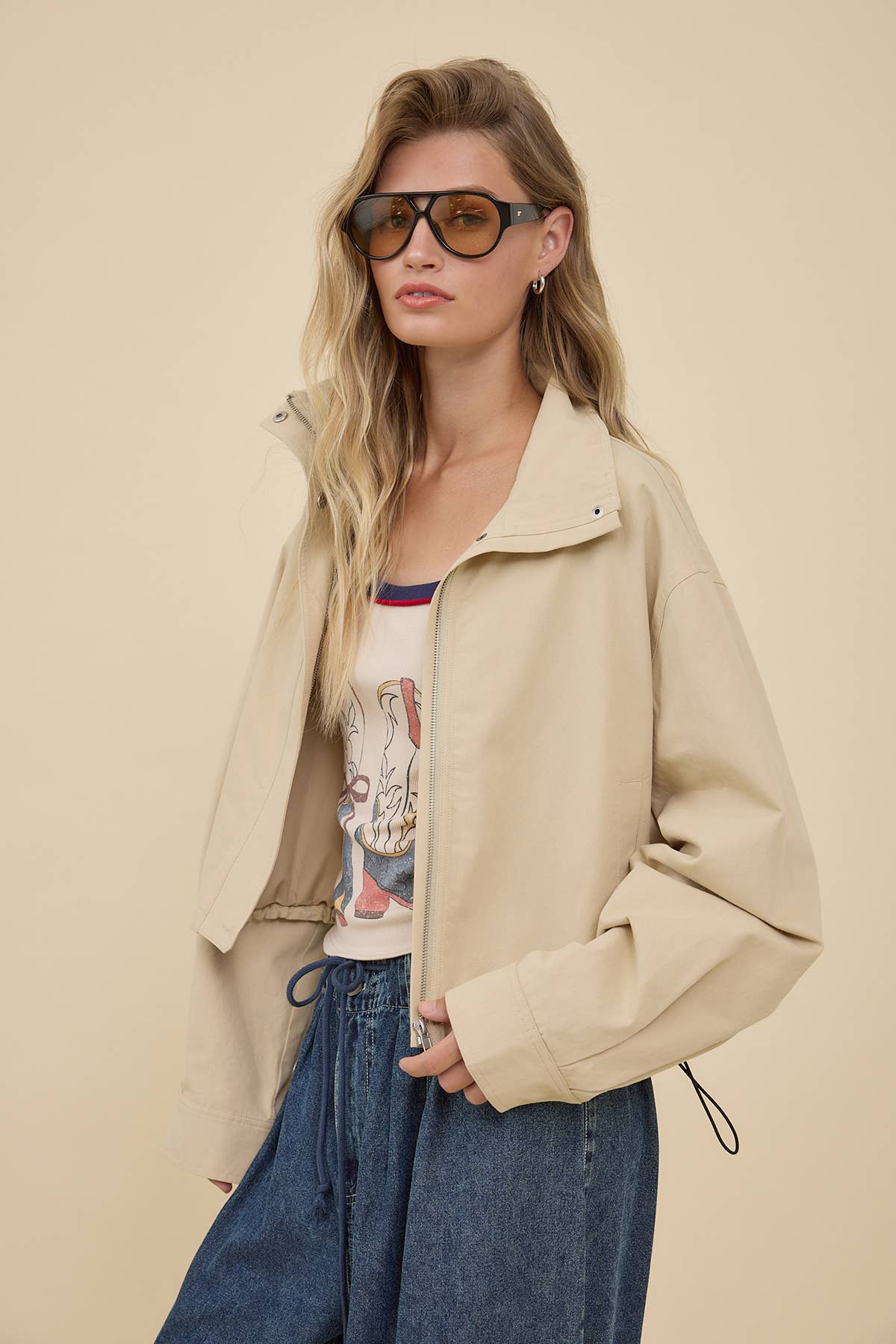 Ayla Stand Collar Drawstring Jacket