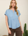 Giovanna Henley Ruched Shoulder Short Sleeve Top