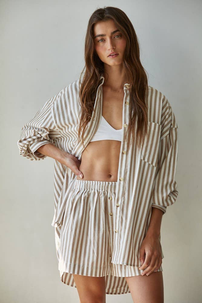 Alannah Woven Cotton Striped Wide Leg Shorts