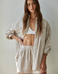 Alannah Woven Cotton Striped Wide Leg Shorts