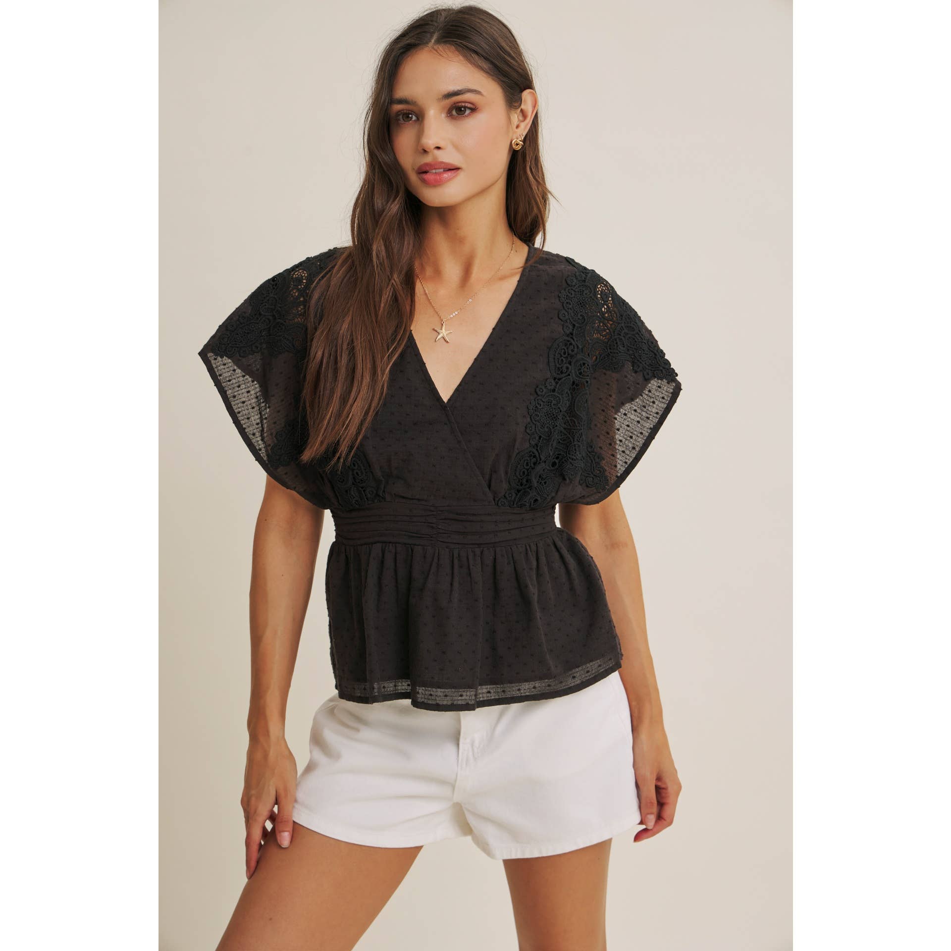 Zoie Swiss Dot Lace Peplum Blouse