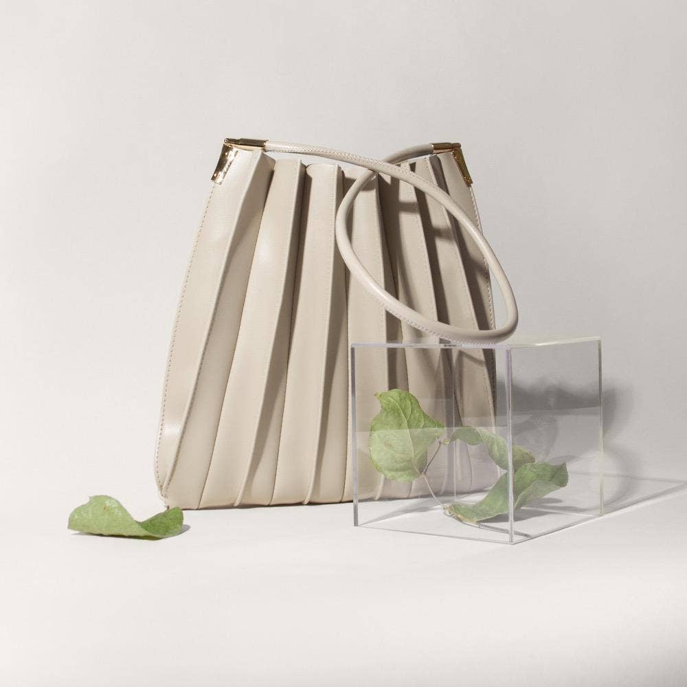 Carrie Pleated Vegan Bag- Bone - Cloth + Cabin