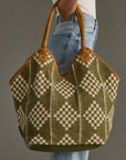 Olive & Cream Diamond Pattern Tote - Cloth + Cabin