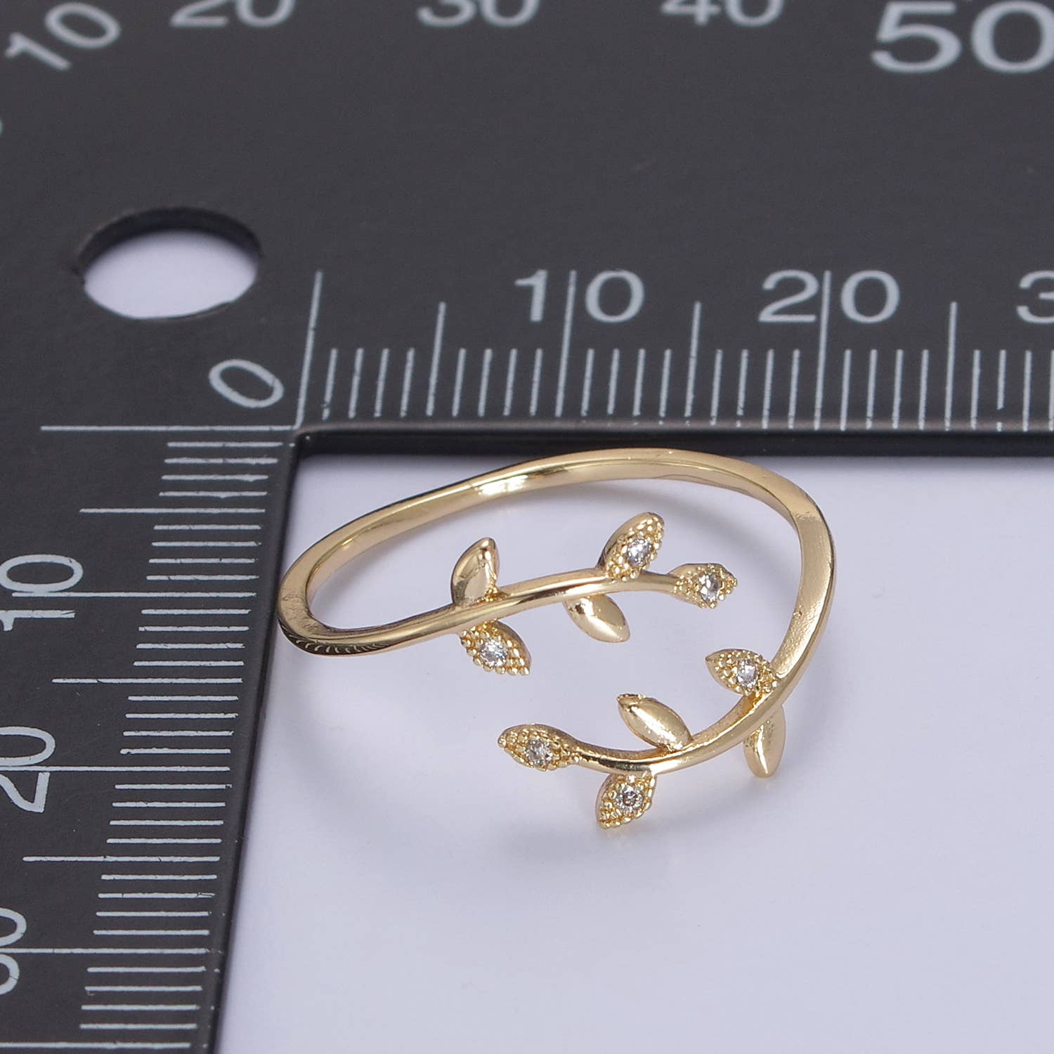 Micro Pave CZ Crystal Gold Minimalist Olive Vine Ring