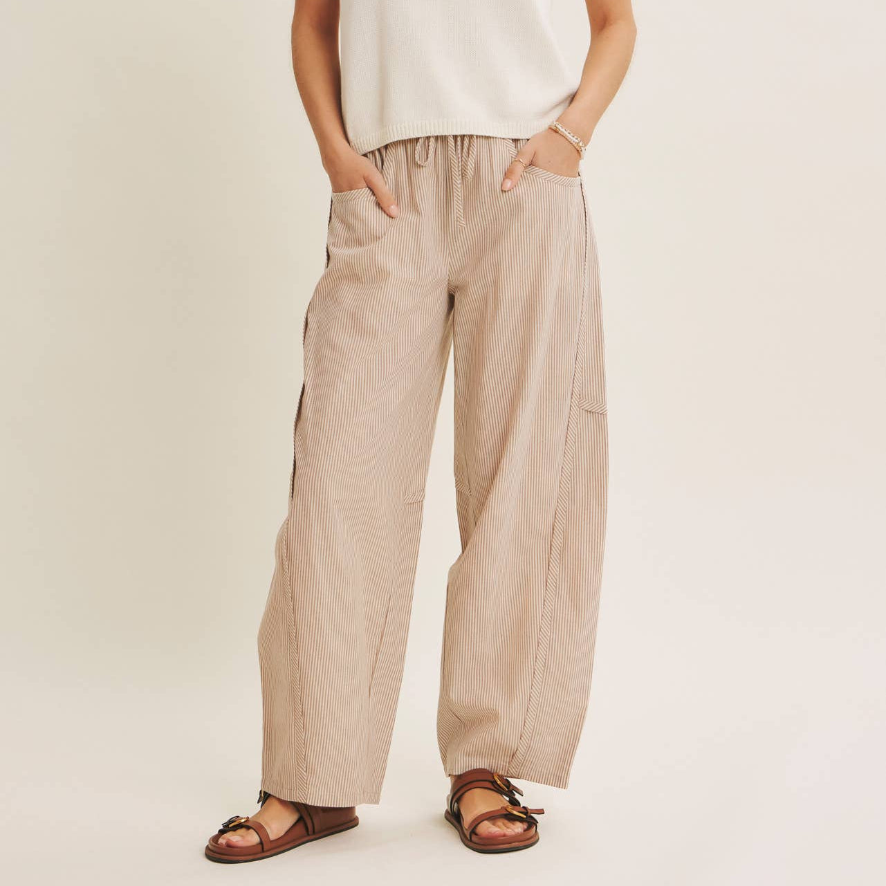 Karlie Elastic Stripe Cotton Barrel Pants - Cloth + Cabin