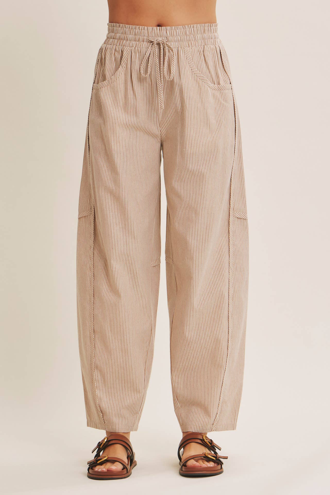 Karlie Elastic Stripe Cotton Barrel Pants - Cloth + Cabin